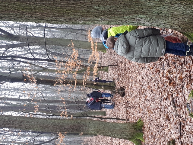 uczniowie na wycieczce w lesie Łagiewnickim