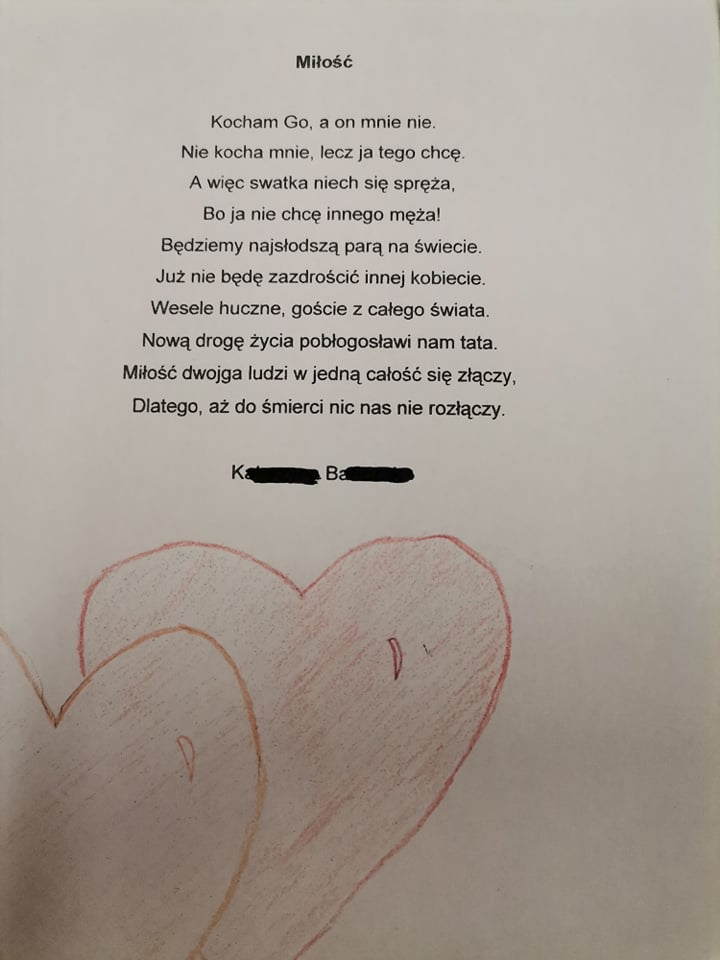 wiersz o miłości z narysowanymi sercami